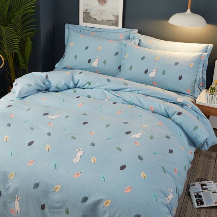 91家纺网 家纺一手货源 找家纺 雲归梦 2019新款多规格全棉加厚生态磨毛四件套千叶寻梦-蓝