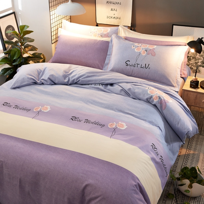 91家纺网 家纺一手货源 找家纺 雲归梦 2019新款多规格全棉加厚生态磨毛四件套 倾心玫瑰