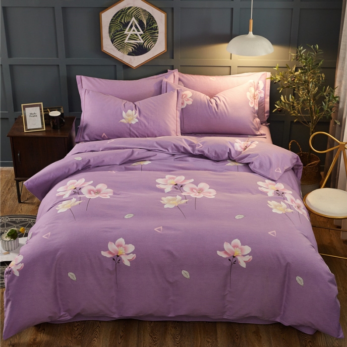 91家纺网 家纺一手货源 找家纺 雲归梦 2019新款多规格全棉加厚生态磨毛四件套 妩媚花影-紫
