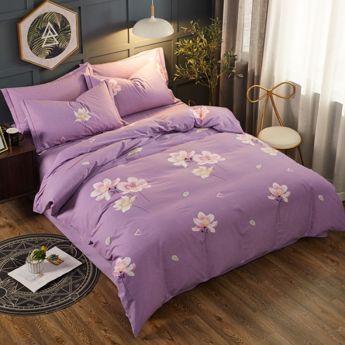 91家纺网 家纺一手货源 找家纺 雲归梦 2019新款多规格全棉加厚生态磨毛四件套 妩媚花影-紫
