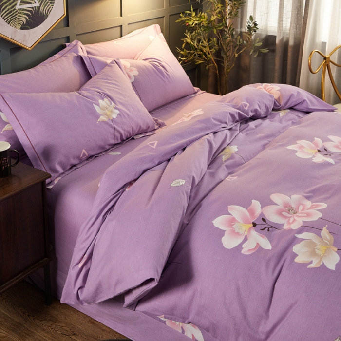 91家纺网 家纺一手货源 找家纺 雲归梦 2019新款多规格全棉加厚生态磨毛四件套 妩媚花影-紫