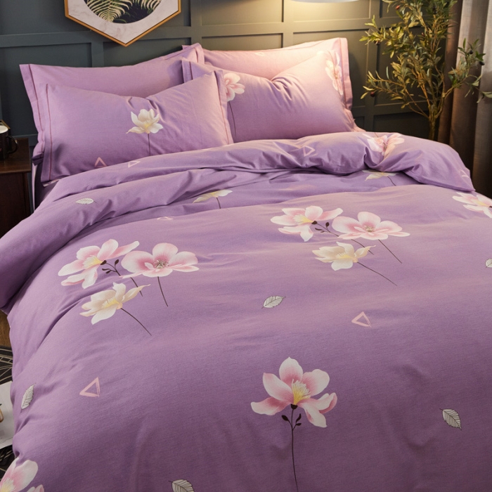 91家纺网 家纺一手货源 找家纺 雲归梦 2019新款多规格全棉加厚生态磨毛四件套 妩媚花影-紫
