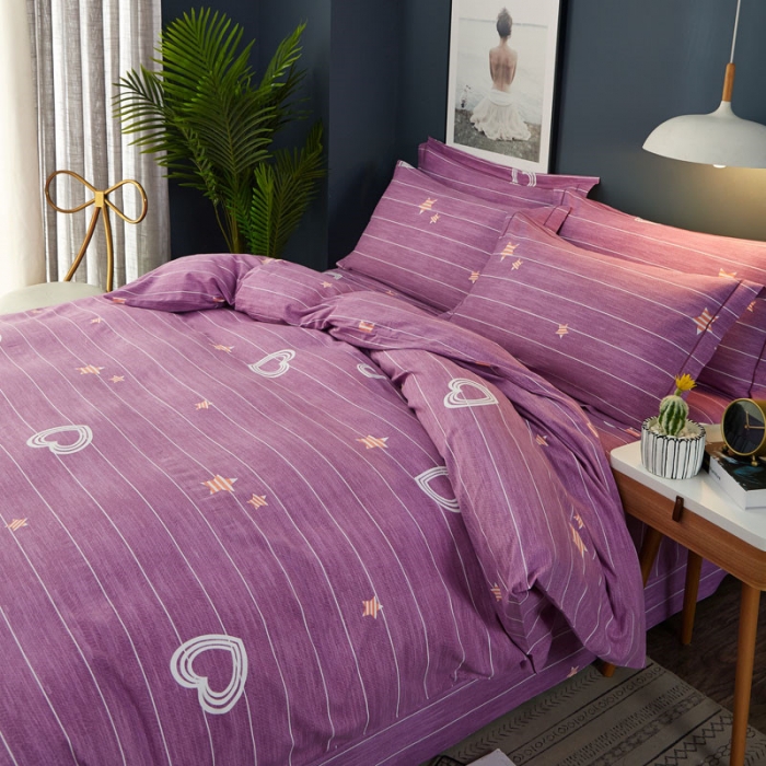 91家纺网 家纺一手货源 找家纺 雲归梦 2019新款多规格全棉加厚生态磨毛四件套星晨点点-紫