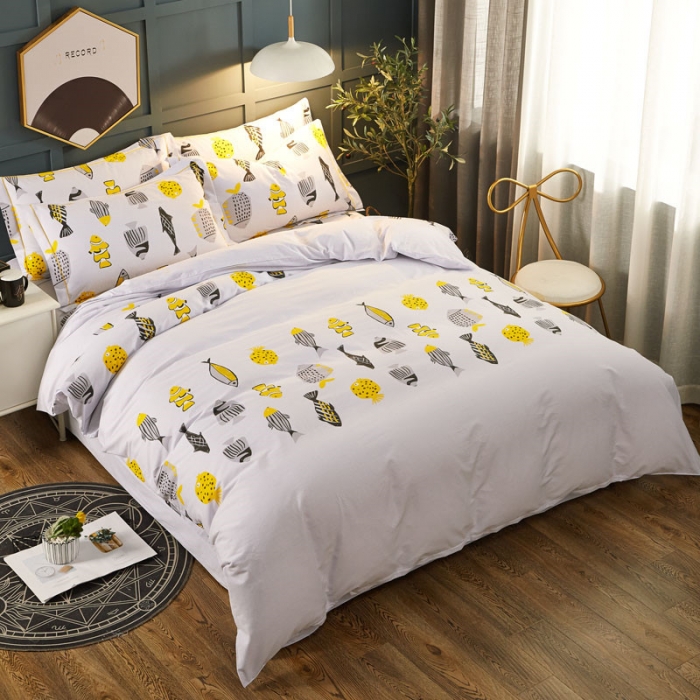 91家纺网 家纺一手货源 找家纺 雲归梦 2019新款多规格全棉加厚生态磨毛四件套 鱼儿多多