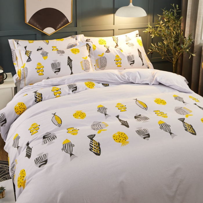 91家纺网 家纺一手货源 找家纺 雲归梦 2019新款多规格全棉加厚生态磨毛四件套 鱼儿多多