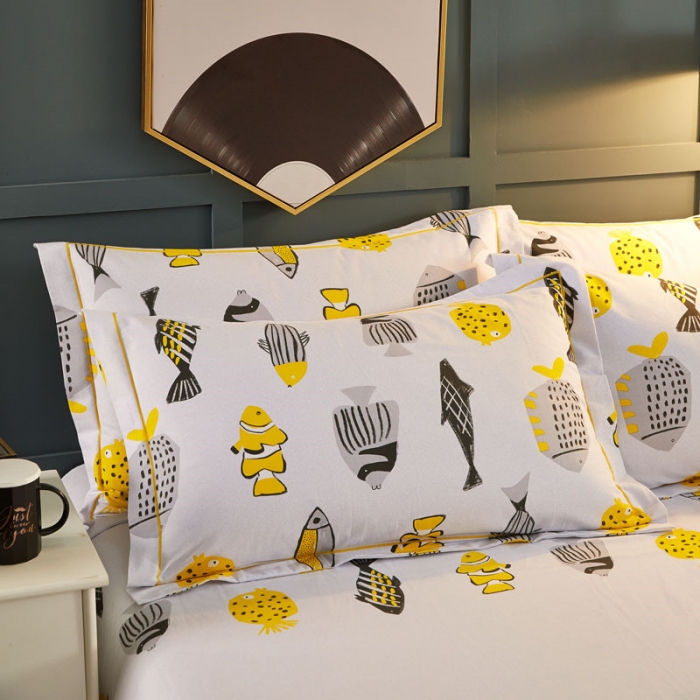 91家纺网 家纺一手货源 找家纺 雲归梦 2019新款多规格全棉加厚生态磨毛四件套 鱼儿多多