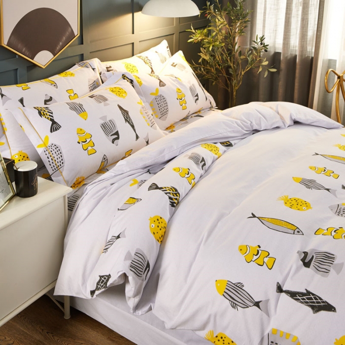 91家纺网 家纺一手货源 找家纺 雲归梦 2019新款多规格全棉加厚生态磨毛四件套 鱼儿多多