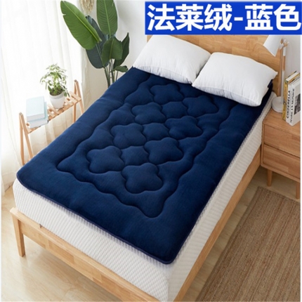 铂优家纺 2018新款加厚纯色法莱绒床垫保暖床褥可折叠 蓝色