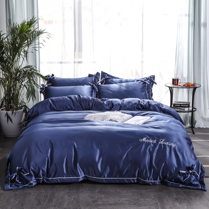 91家纺网 家纺一手货源 找家纺 川悦生活 2020新款双面水洗真丝四件套 安妮-藏蓝