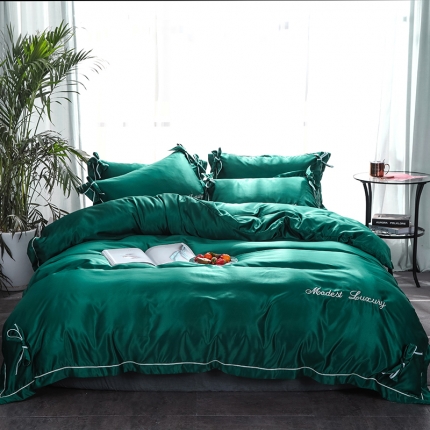 91家纺网 家纺一手货源 找家纺 川悦生活 2020新款双面水洗真丝四件套 安妮-墨绿