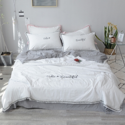 91家纺网 家纺一手货源 找家纺 （总）索飞特家纺 刺绣流苏爆款小清新水洗棉绣花夏被四件套