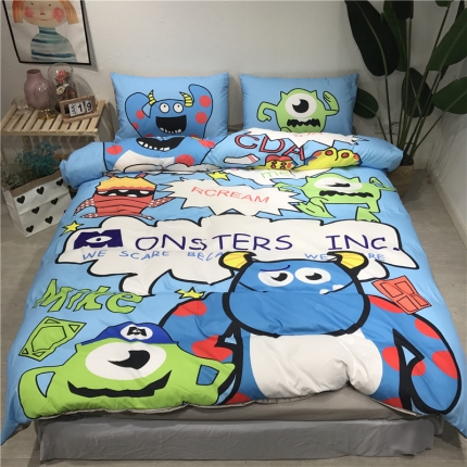 91家纺网 家纺一手货源 找家纺 芊芷萱家纺 2019新款水洗真丝四件套 怪兽大学