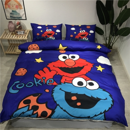 91家纺网 家纺一手货源 找家纺 芊芷萱家纺 2019新款卡通芝麻街水洗真丝四件套