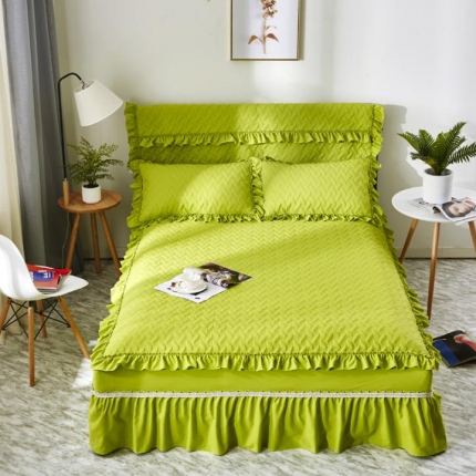 良品世家 绗缝床裙四件套（可搭配床罩枕套）苹果绿