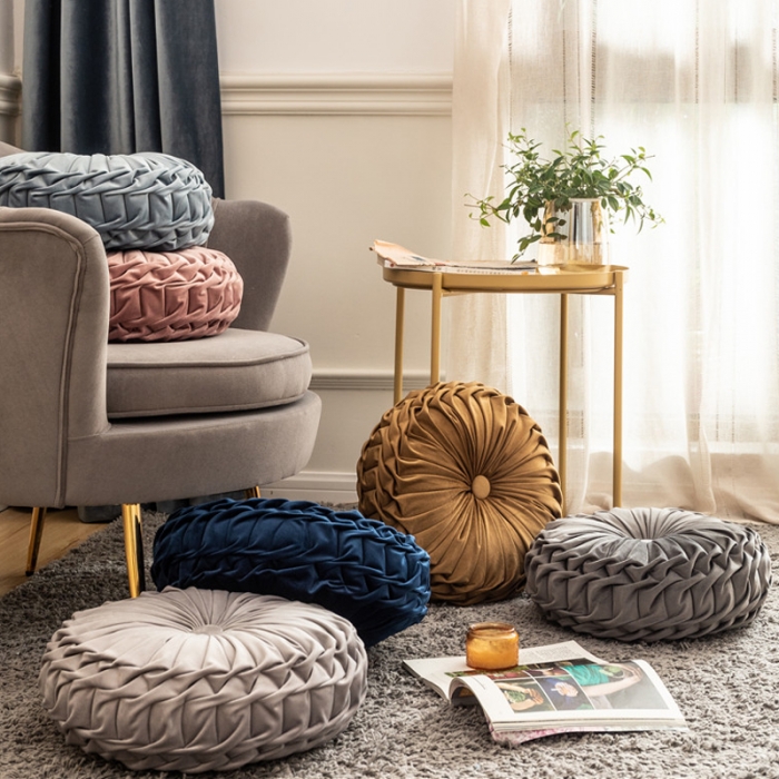 91家纺网 家纺一手货源 找家纺 918家纺 2021欧式轻奢风纯手工圆形坐垫抱枕 砂黄