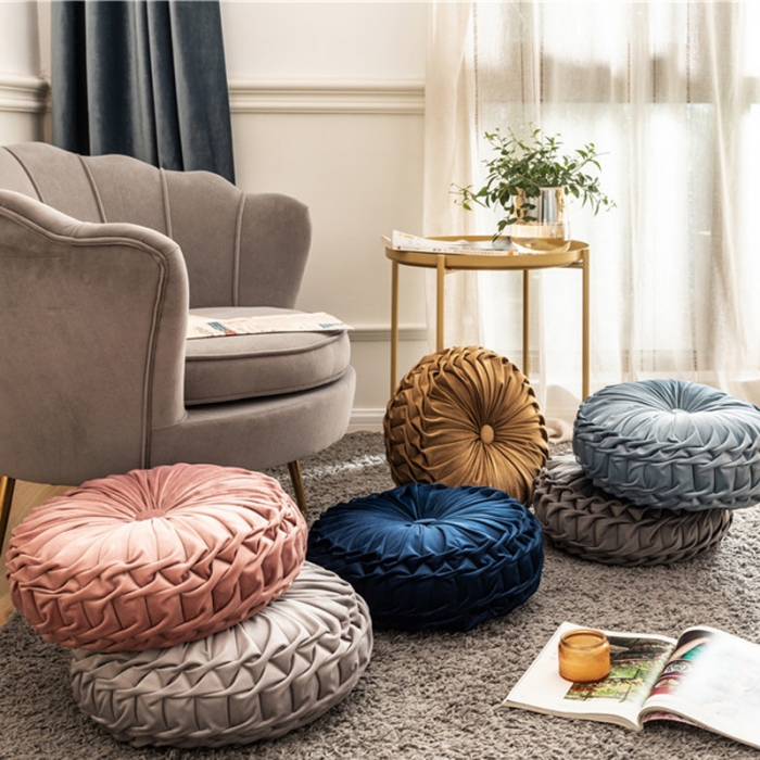 91家纺网 家纺一手货源 找家纺 918家纺 2021欧式轻奢风纯手工圆形坐垫抱枕 砂黄