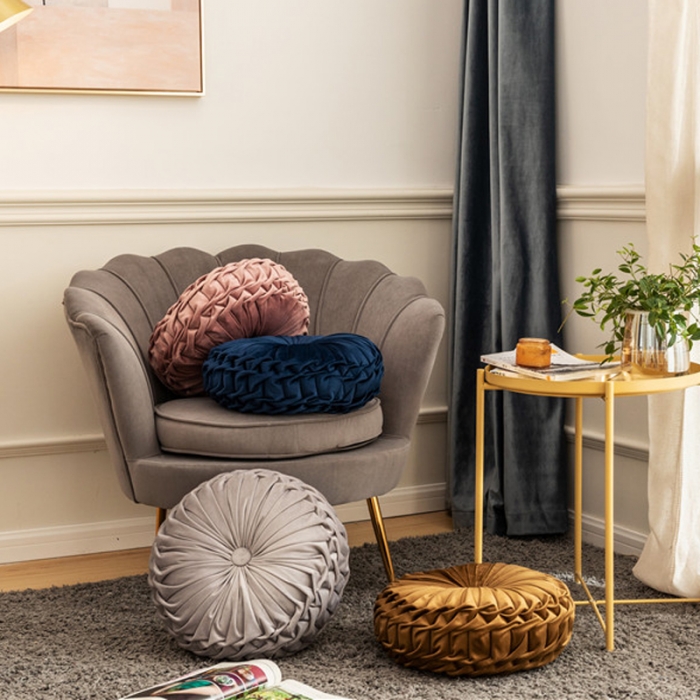 91家纺网 家纺一手货源 找家纺 918家纺 2021欧式轻奢风纯手工圆形坐垫抱枕 深灰