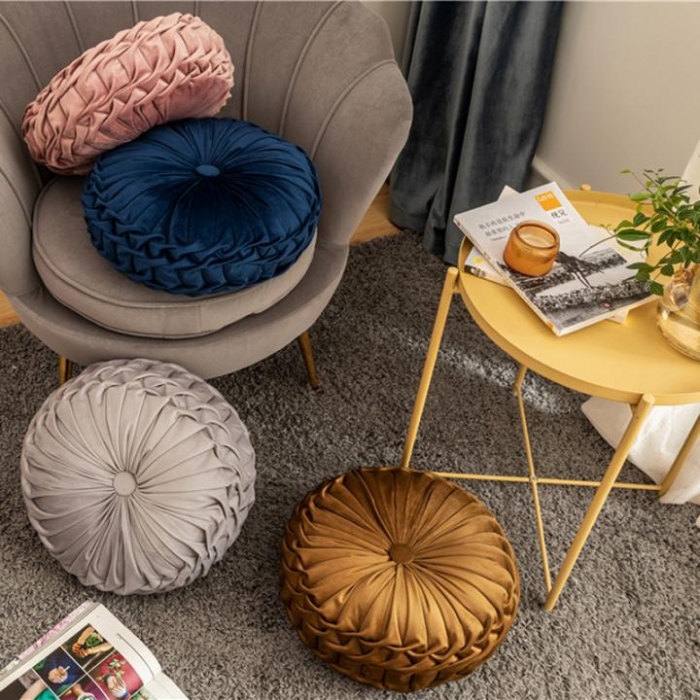 91家纺网 家纺一手货源 找家纺 918家纺 2021欧式轻奢风纯手工圆形坐垫抱枕 烟粉