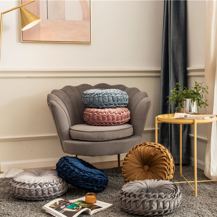 91家纺网 家纺一手货源 找家纺 918家纺 2021欧式轻奢风纯手工圆形坐垫抱枕 烟粉