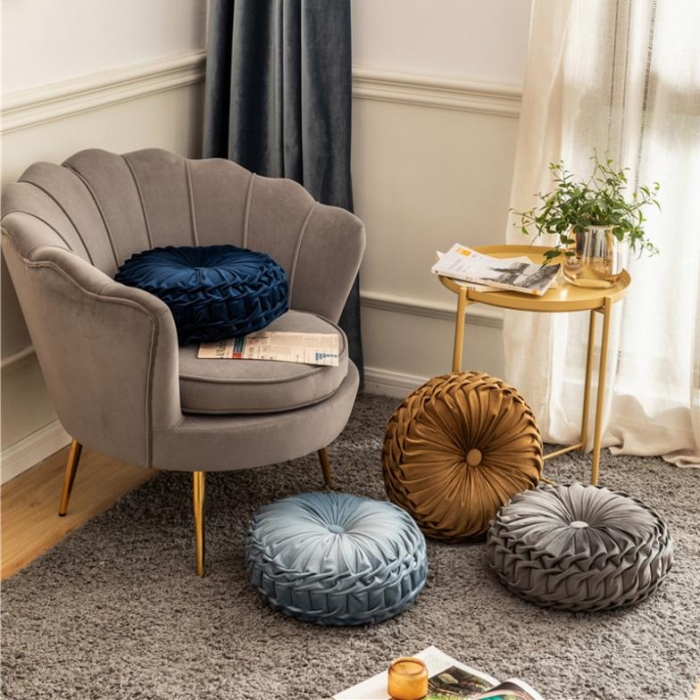 91家纺网 家纺一手货源 找家纺 918家纺 2021欧式轻奢风纯手工圆形坐垫抱枕 鸢蓝