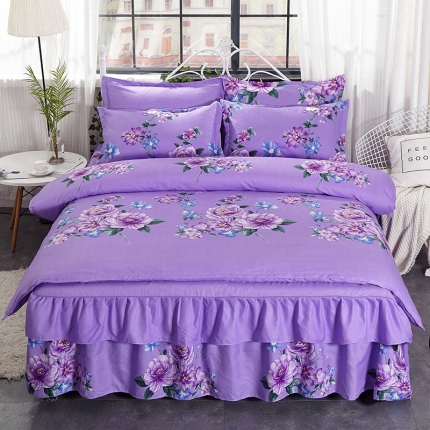 91家纺网 家纺一手货源 找家纺 优逸家纺 2020新款斜纹磨毛床裙四件套 蔷薇