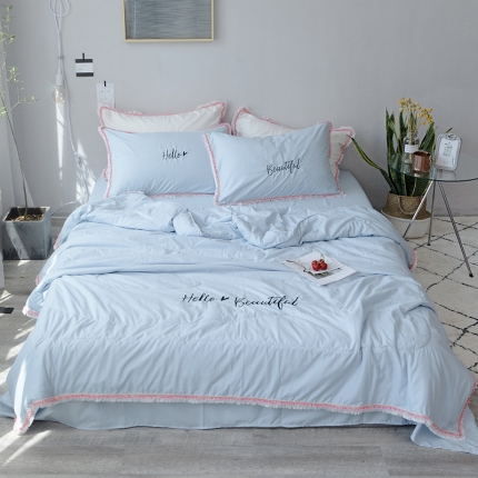 91家纺网 家纺一手货源 找家纺 （总）索飞特家纺 刺绣流苏爆款小清新水洗棉绣花夏被四件套