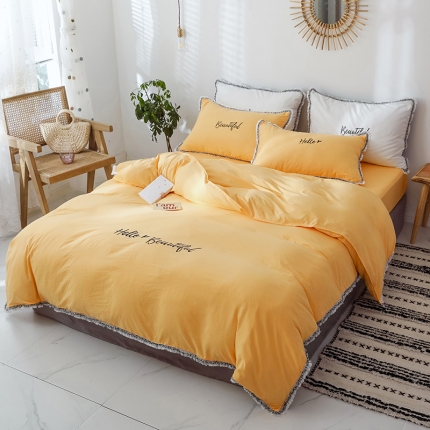 91家纺网 家纺一手货源 找家纺 （总）索飞特家纺 刺绣流苏爆款小清新水洗棉绣花四件套床笠款