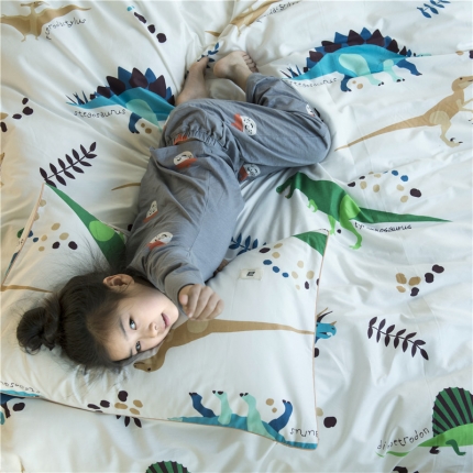 91家纺网 家纺一手货源 找家纺 北纬27度 全棉13372女神边四件套（床单款）淘气恐龙