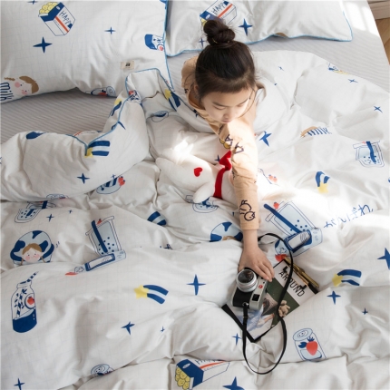 北纬27度 2019水洗棉女神边四件套床单款 牛奶女孩