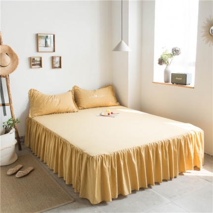 91家纺网 家纺一手货源 找家纺 北纬27度 2019新款全棉床裙 涟漪黄