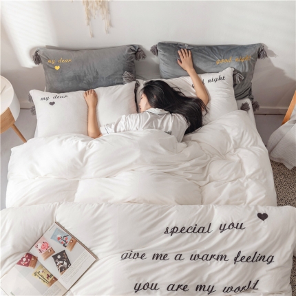 91家纺网 家纺一手货源 找家纺 （总）北纬27度 2019新款流苏刺绣加厚宝宝绒四件套