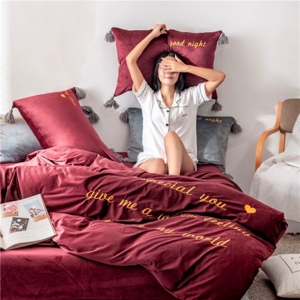 91家纺网 家纺一手货源 找家纺 （总）北纬27度 2019新款流苏刺绣加厚宝宝绒四件套