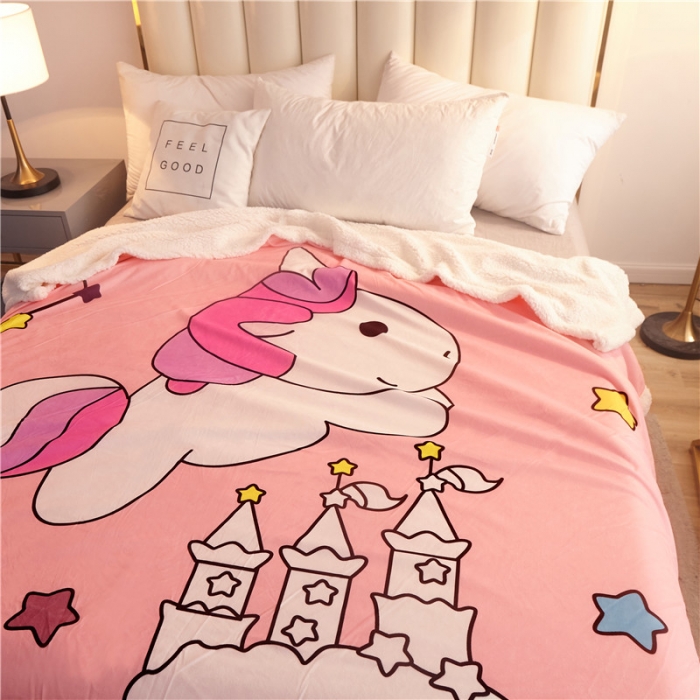 91家纺网 家纺一手货源 找家纺 北纬27度 2019新款羊羔绒多功能被套毯子 独角兽