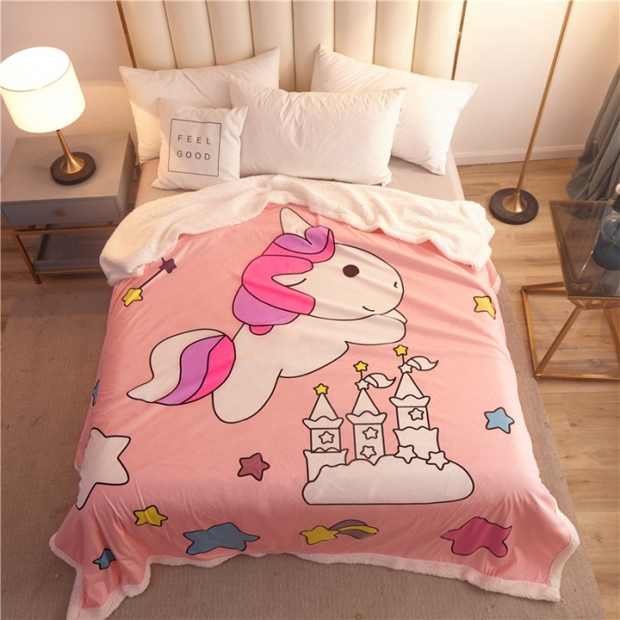 91家纺网 家纺一手货源 找家纺 北纬27度 2019新款羊羔绒多功能被套毯子 独角兽