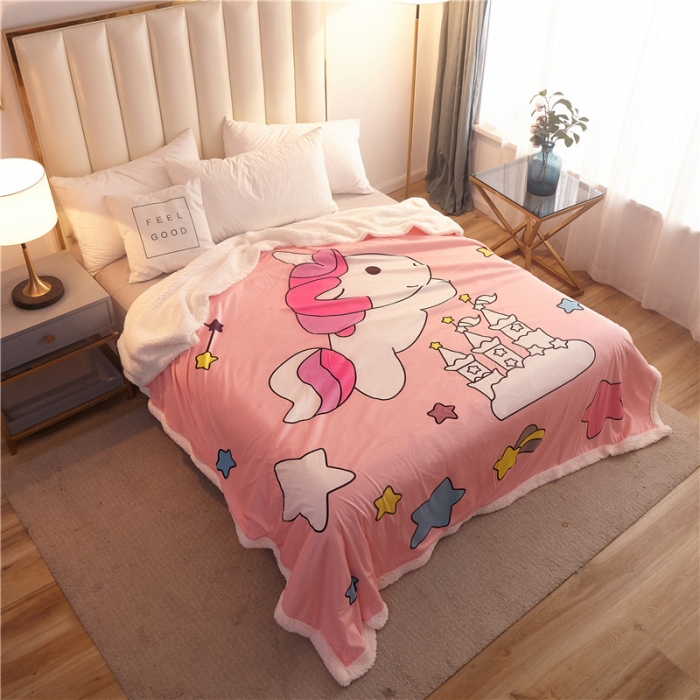 91家纺网 家纺一手货源 找家纺 北纬27度 2019新款羊羔绒多功能被套毯子 独角兽