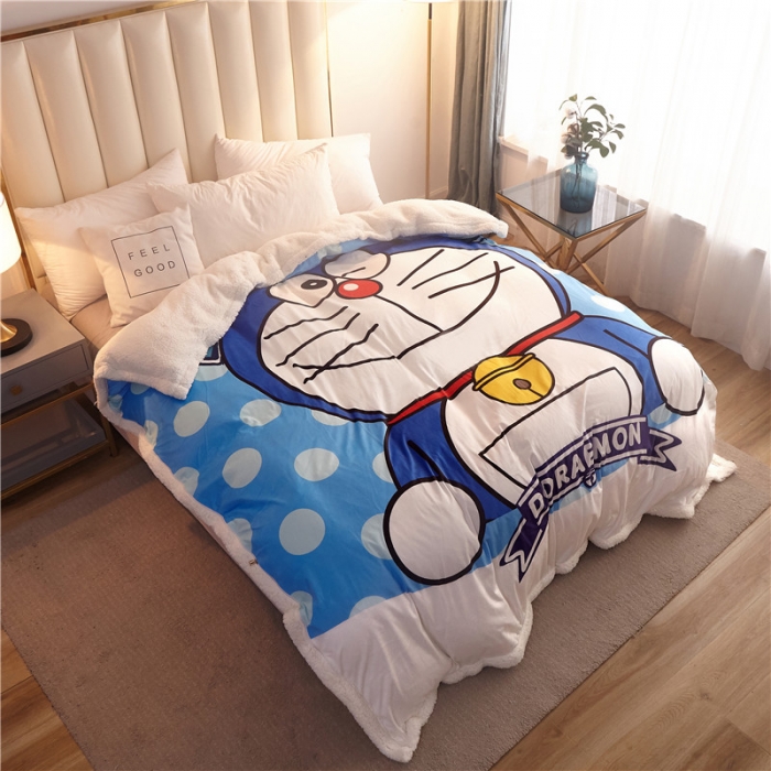 91家纺网 家纺一手货源 找家纺 北纬27度 2019新款羊羔绒多功能被套毯子 哆啦A梦