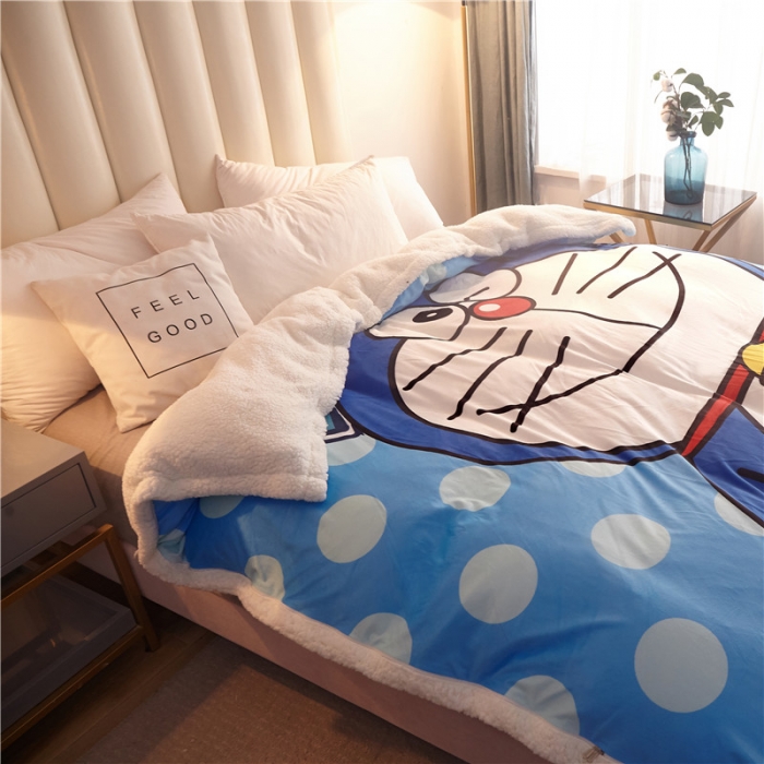 91家纺网 家纺一手货源 找家纺 北纬27度 2019新款羊羔绒多功能被套毯子 哆啦A梦