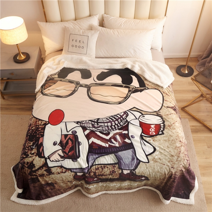 91家纺网 家纺一手货源 找家纺 北纬27度 2019新款羊羔绒多功能被套毯子 蜡笔小新