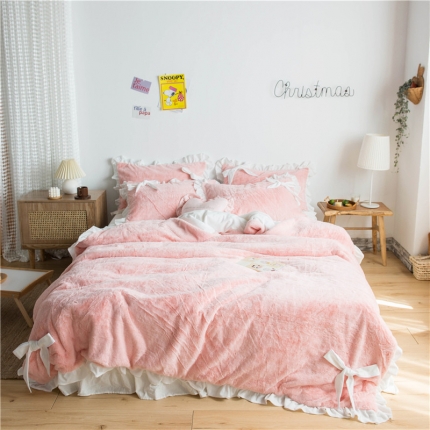 91家纺网 家纺一手货源 找家纺 （总）北纬27度 韩国兔兔绒少女心蝴蝶结四件套床笠款