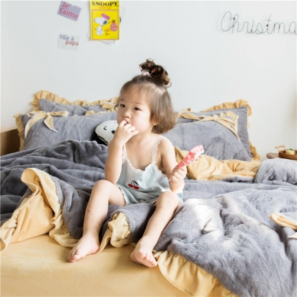 （总）北纬27度 韩国兔兔绒少女心蝴蝶结四件套床笠款