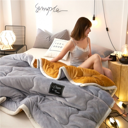 91家纺网 家纺一手货源 找家纺 北纬27度 法兰绒加厚夹棉毛毯可作被套使用 浅灰色