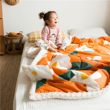 91家纺网 家纺一手货源 找家纺 北纬27度 2019新款ins风安抚豆豆绒夹棉毯 蛋黄花