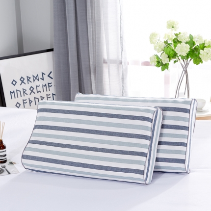 （总）萌番宝日式简约纯天然无印乳胶枕纯棉水洗棉条纹乳胶枕头