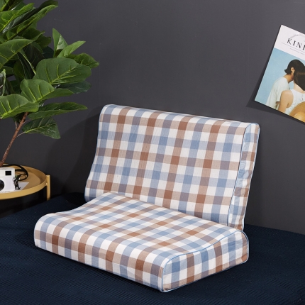 萌番宝2022无印水洗天然乳胶枕芯枕头含质检直播供货 蓝咖格