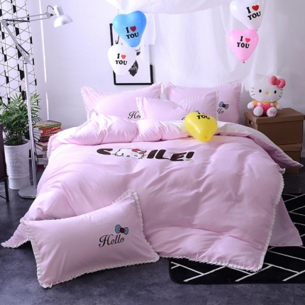 91家纺网 家纺一手货源 找家纺 （总）人人爱家纺 卡通绣花四件套 床单款