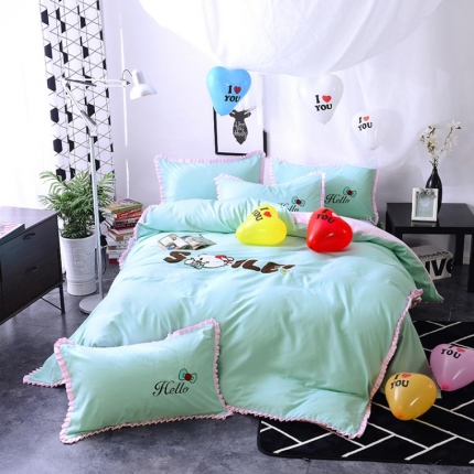 91家纺网 家纺一手货源 找家纺 （总）人人爱家纺 卡通绣花四件套 床单款