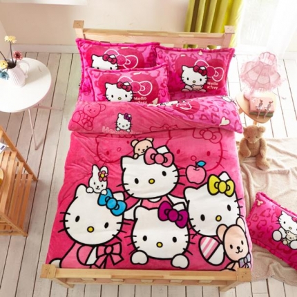 91家纺网 家纺一手货源 找家纺 （总）人人爱家纺 2020新款卡通大版水晶绒法莱绒四件套四件套