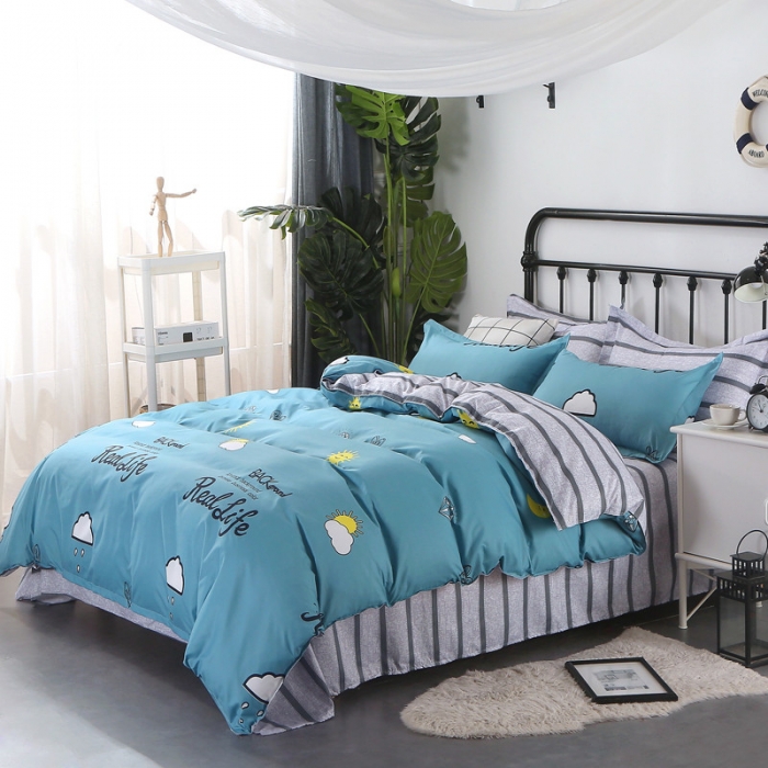 91家纺网 家纺一手货源 找家纺 赫然家纺 新款舒适柔软亲肤爆款芦荟棉四件套货源充足 一米阳光