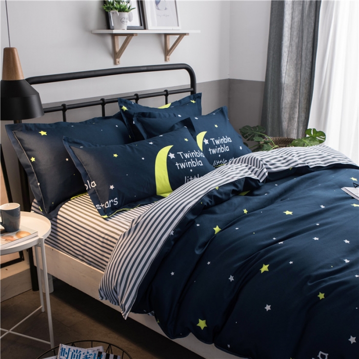 91家纺网 家纺一手货源 找家纺 赫然家纺 新款芦荟棉单品被套 月色星空