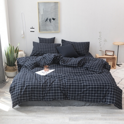 91家纺网 家纺一手货源 找家纺 柠萌家居 全棉色织水洗棉三件套无印良品风四件套